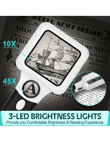 Lupa Compacta NZQXJXZ 10X 45X con 3 Luces LED