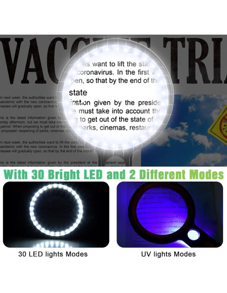 Lupa iluminada Ntrjtrss 30X con 30 LEDs y lente anti-reflejo Lupa iluminada Ntrjtrss 30X con 30 LEDs y lente anti-reflejo