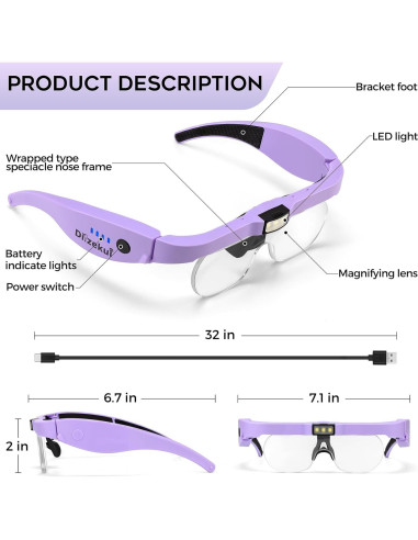 Lupa con Luz Dilzekui 1.5X-5X Recargable para Manualidades