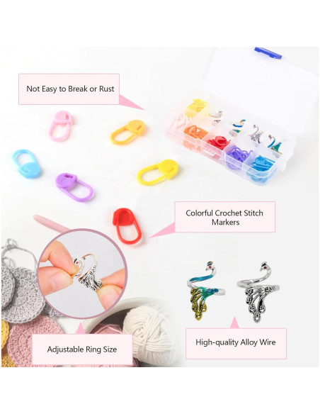 Kit de Anillos de Crochet LBU + 60 Marcadores Ajustables Kit de Anillos de Crochet LBU + 60 Marcadores Ajustables