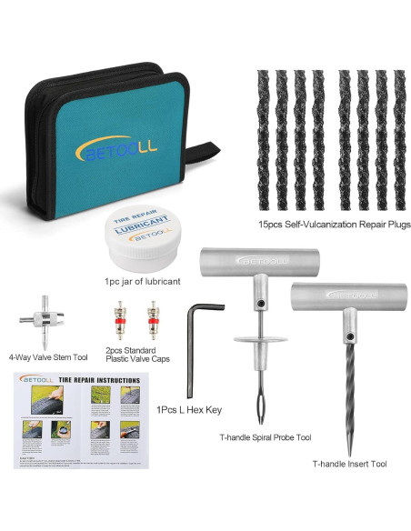 Kit de Reparación de Llantas BETOOLL 24 Pcs Universal para Coches y Motos Kit de Reparación de Llantas BETOOLL 24 Pcs Universal para Coches y Motos