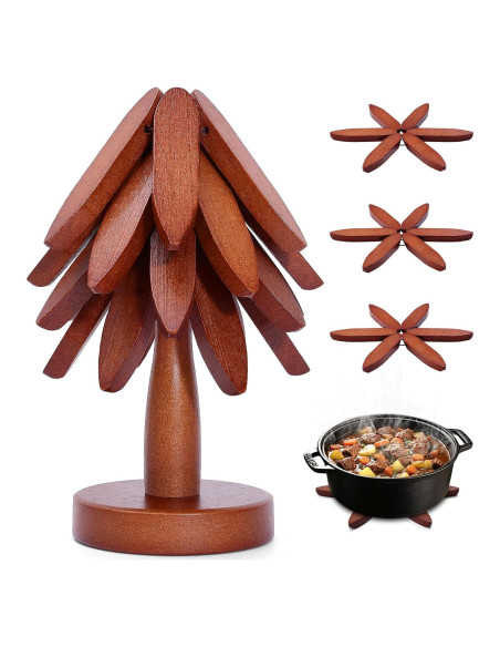 Set de 4 Trivetes de Madera de Nogal en Forma de Árbol Set de 4 Trivetes de Madera de Nogal en Forma de Árbol