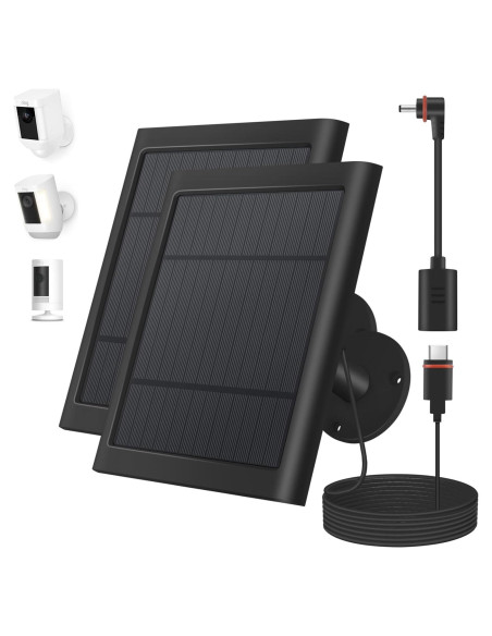 Panel Solar Paodekua 2 Pcs 4W para Cámara Ring Negro Panel Solar Paodekua 2 Pcs 4W para Cámara Ring Negro