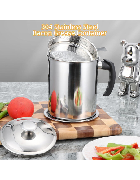 Contenedor de Grasa de Tocino Kaemi 2.2L con Colador y Tapa Contenedor de Grasa de Tocino Kaemi 2.2L con Colador y Tapa