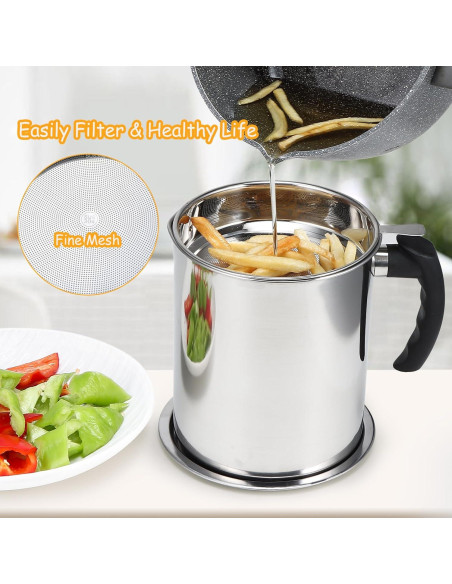 Contenedor de Grasa de Tocino Kaemi 2.2L con Colador y Tapa Contenedor de Grasa de Tocino Kaemi 2.2L con Colador y Tapa