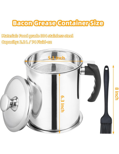 Contenedor de Grasa de Tocino Kaemi 2.2L con Colador y Tapa