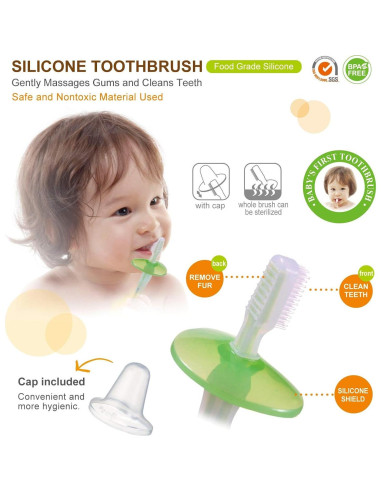 Cepillo de Dientes de Silicona Simba Verde con Cerdas Suaves