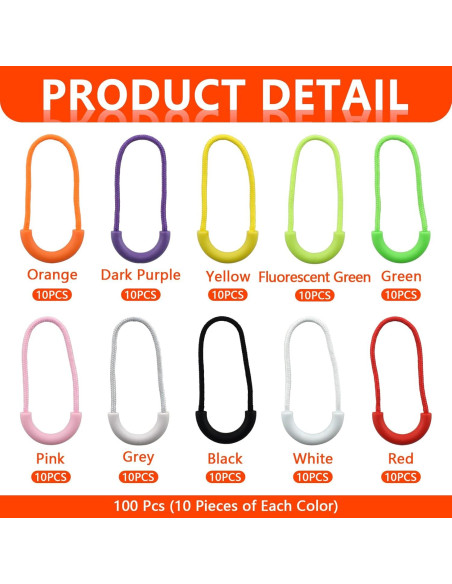 100 Piezas Tiradores de Cremallera Nylon SHRJ 10 Colores 100 Piezas Tiradores de Cremallera Nylon SHRJ 10 Colores