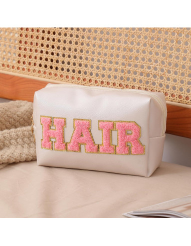 Neceser Cosmético Uekeboag Beige con Parche Chenille MEDS