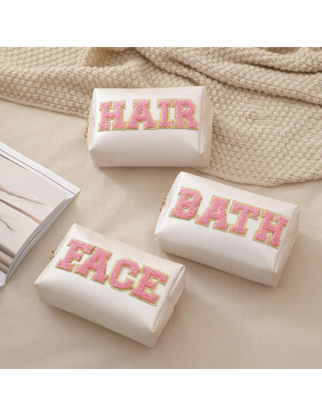 Neceser Cosmético Uekeboag Beige con Parche Chenille MEDS Neceser Cosmético Uekeboag Beige con Parche Chenille MEDS