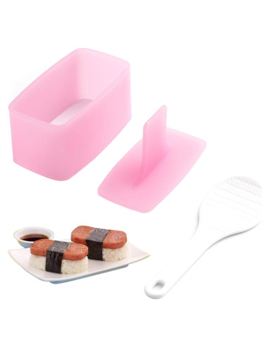 Molde Musubi Antiadherente AYCCNH Rosa con Palita de Arroz