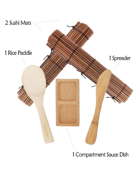 Kit de Sushi BambooMN 5 Piezas - Esteras y Utensilios de Bambú Kit de Sushi BambooMN 5 Piezas - Esteras y Utensilios de Bambú
