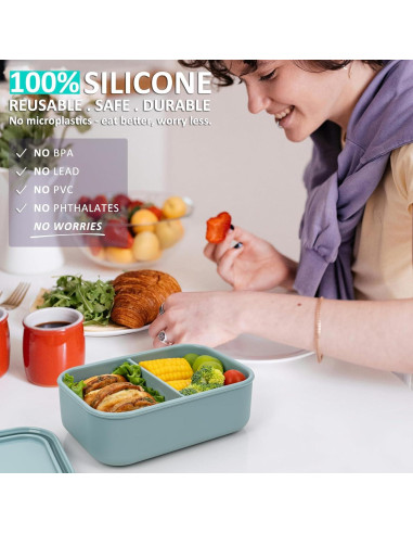 Caja Bento de Silicona Annaklin 24oz 2 Compartimentos Verde