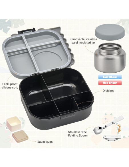Caja de Almuerzo Bento Pawtong con Termo 400ml y 4 Compartimentos Caja de Almuerzo Bento Pawtong con Termo 400ml y 4 Compartimentos