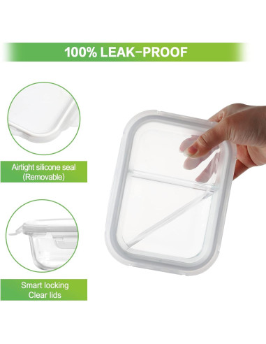 HOMBERKING 10 Contenedores de Vidrio 630ml 2 Compartimentos