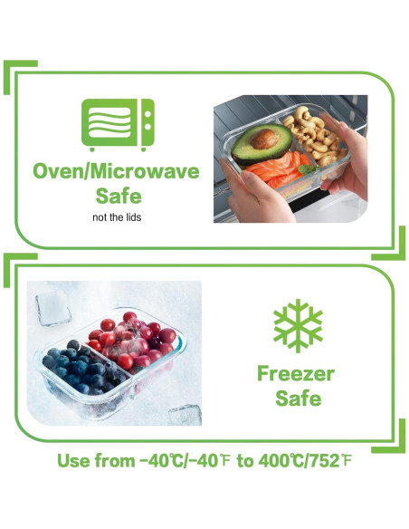 HOMBERKING 10 Contenedores de Vidrio 630ml 2 Compartimentos HOMBERKING 10 Contenedores de Vidrio 630ml 2 Compartimentos