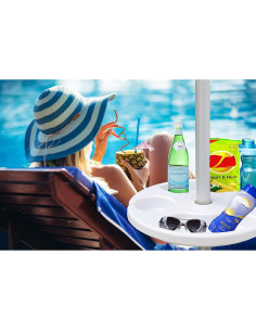 Mesa Tray para Sombrilla de Playa AMMSUN 33 cm Blanca con Portavasos 2