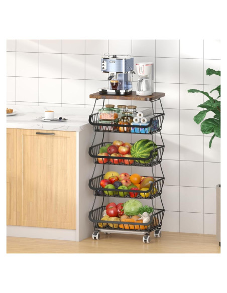 Cesta de Almacenamiento CHLORYARD 5 Niveles con Tapa de Madera Cesta de Almacenamiento CHLORYARD 5 Niveles con Tapa de Madera