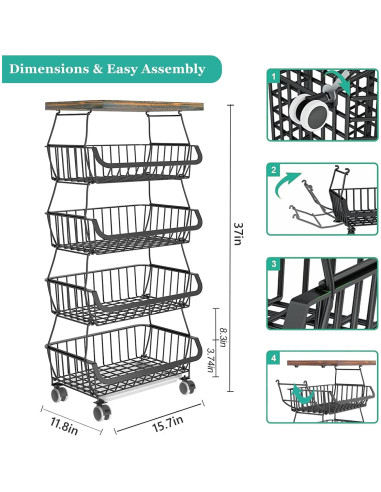 Cesta de Almacenamiento CHLORYARD 5 Niveles con Tapa de Madera