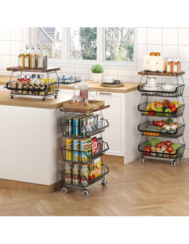 Cesta de Almacenamiento CHLORYARD 5 Niveles con Tapa de Madera