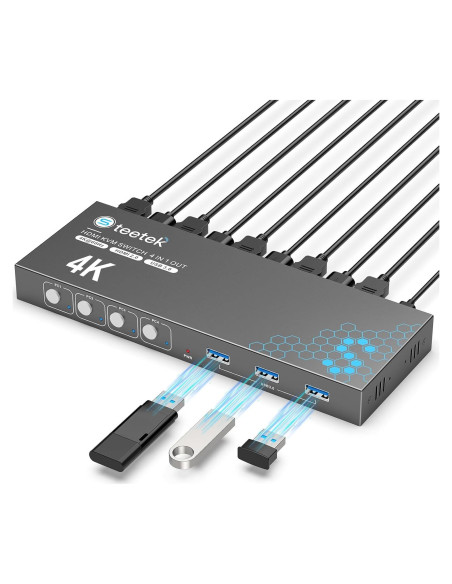 Interruptor KVM HDMI PWAYTEK 4 Puertos 4K 60Hz USB 3.0 Interruptor KVM HDMI PWAYTEK 4 Puertos 4K 60Hz USB 3.0