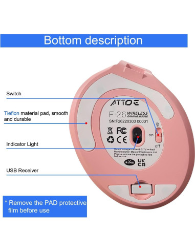 Ratón Óptico Ergonómico Vertical Inalámbrico Rosa 2400 DPI