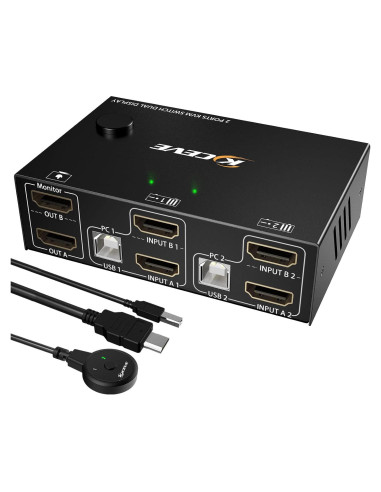 Conmutador KVM Doble Monitor HDMI 4K MLEEDA 2 Puertos USB