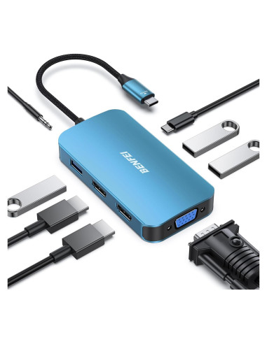 Hub USB-C 8-en-1 BENFEI con Triple Pantalla HDMI y VGA
