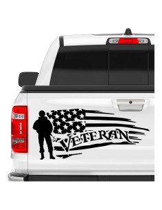 Calcomanía Vinilo 20" Soldado Veterano Bandera Americana