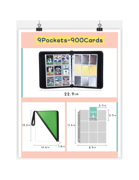 Carpeta de Cartas XYGJZ Verde 9 Bolsillos para 900 Cartas
