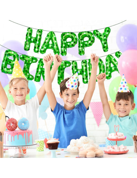Banner de Cumpleaños Temática Pixel Verde YSBJKWCF 17.8x24.9cm Banner de Cumpleaños Temática Pixel Verde YSBJKWCF 17.8x24.9cm