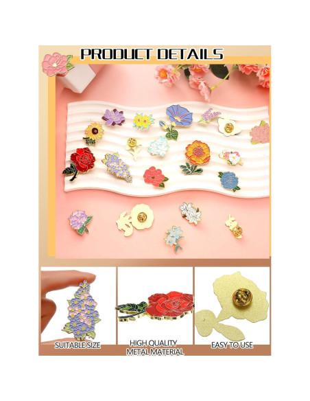 Conjunto de 20 Pines de Esmalte Floral Ferraycle para Mochila Conjunto de 20 Pines de Esmalte Floral Ferraycle para Mochila
