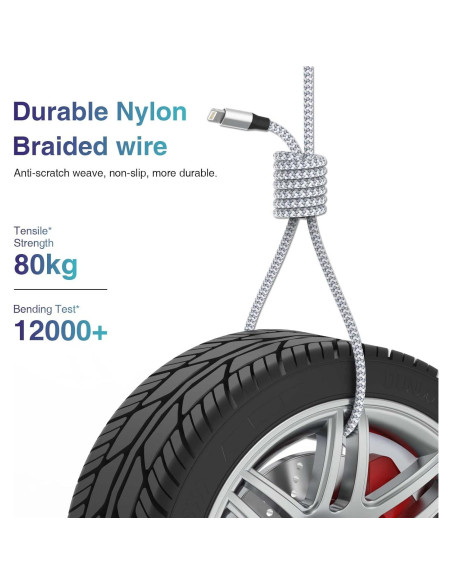 Cable de Carga Rápida Aukelan 1.8m 3Pack MFi Nylon para iPhone Cable de Carga Rápida Aukelan 1.8m 3Pack MFi Nylon para iPhone