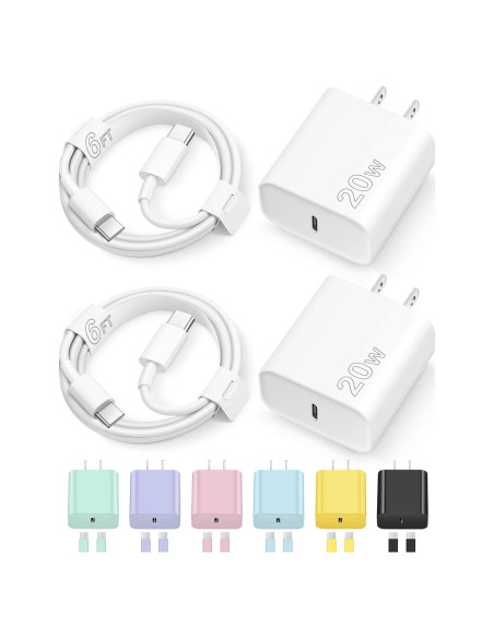 Cargador Rápido USB-C 20W para iPhone 16 y 15 - 2 Cables 6FT Cargador Rápido USB-C 20W para iPhone 16 y 15 - 2 Cables 6FT