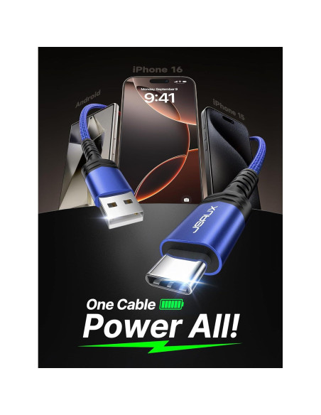 Cable USB C JSAUX 3-Pack 1m 2m 3m Carga Rápida 3.1A Cable USB C JSAUX 3-Pack 1m 2m 3m Carga Rápida 3.1A