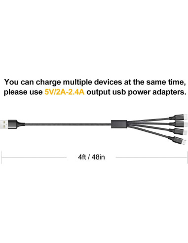Cable de Carga Múltiple Puxnoin 4 en 1 125cm Negro