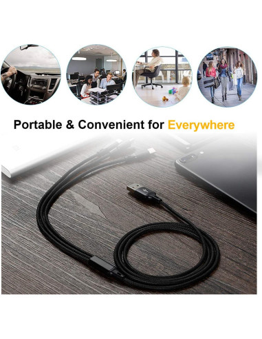 Cable de Carga Múltiple Puxnoin 4 en 1 125cm Negro
