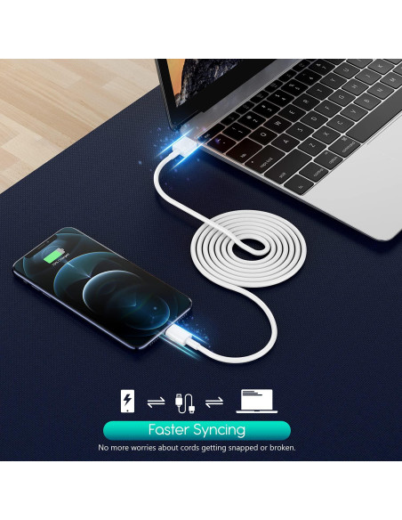 Cargador iPhone 2 Piezas 10FT Lightning USB Blanco Cargador iPhone 2 Piezas 10FT Lightning USB Blanco
