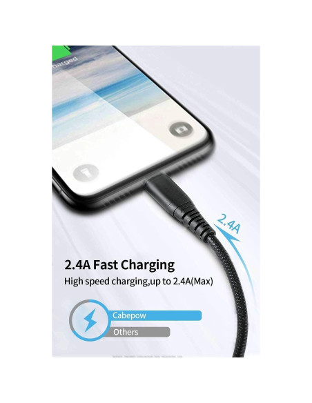 Paquete de 3 Cables USB A a Lightning 1.83m Cabepow Negro Paquete de 3 Cables USB A a Lightning 1.83m Cabepow Negro