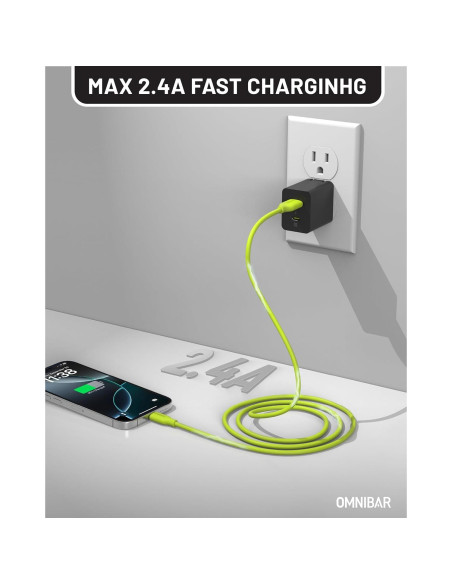 Cable USB A a Lightning MFi Omnibar 1.83m Verde Lima Cable USB A a Lightning MFi Omnibar 1.83m Verde Lima