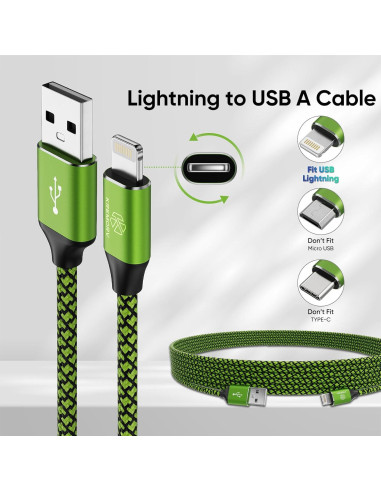 Cargador USB Lightning KREMORV 5 Cables 3.05m Carga Rápida