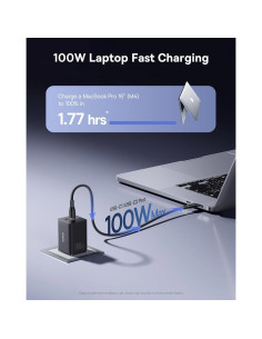 Cargador USB C 100W Baseus, Adaptador de Pared 3 Puertos 2