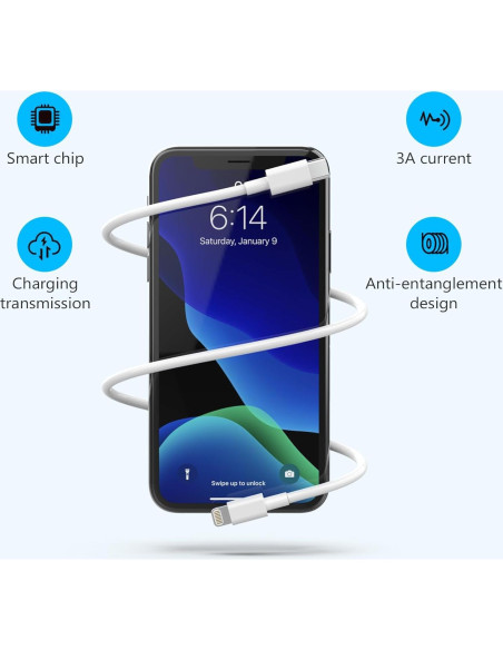 Cable USB C a Lightning 5 Pack 1.83m iGENJUN Carga Rápida MFi Cable USB C a Lightning 5 Pack 1.83m iGENJUN Carga Rápida MFi
