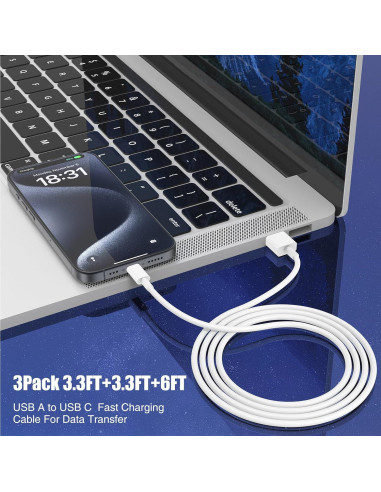 Cable Carplay USB A a USB C GOGAZE 3-Pack 1.0m y 1.8m