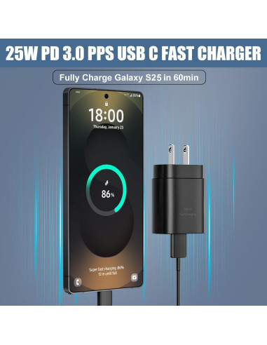 Cargador Rápido Samsung 25W con Cable USB-C 10FT - Paquete de 2