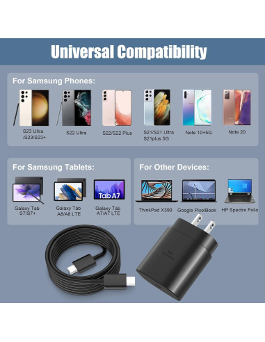Cargador Rápido Samsung 25W con Cable USB-C 10FT - Paquete de 2