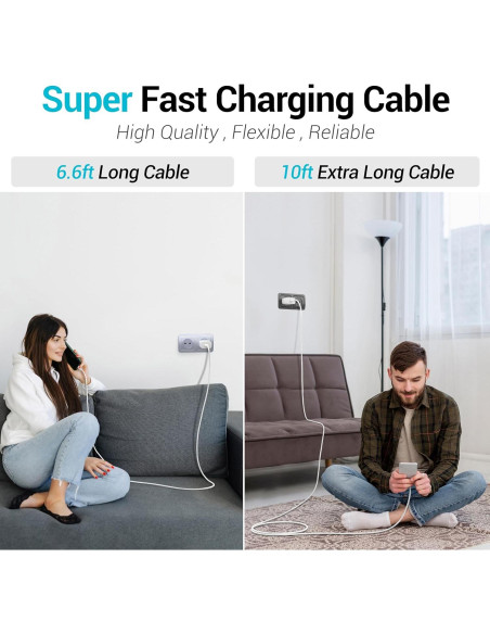 Paquete de 4 Cables USB C a C 60W - 1.83m y 3.05m Blanco Paquete de 4 Cables USB C a C 60W - 1.83m y 3.05m Blanco