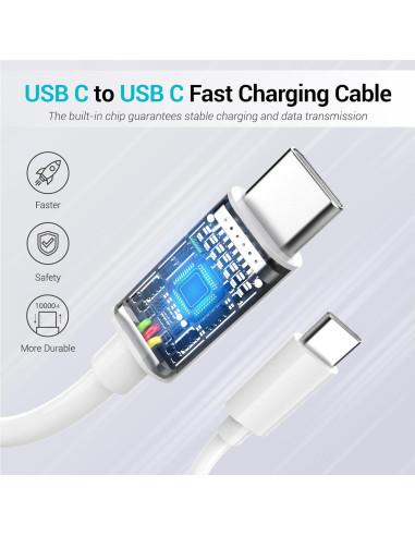 Paquete de 4 Cables USB C a C 60W - 1.83m y 3.05m Blanco