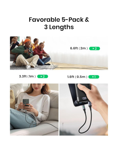 Cable USB-C INIU Carga Rápida 5 Paquetes 0.5m 1m 2m 3.1A