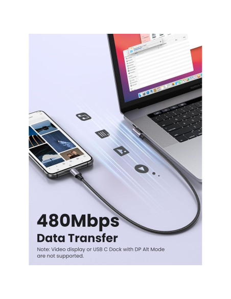 Cable USB C UGREEN 3M 60W Ángulo Recto para iPhone y MacBook Cable USB C UGREEN 3M 60W Ángulo Recto para iPhone y MacBook